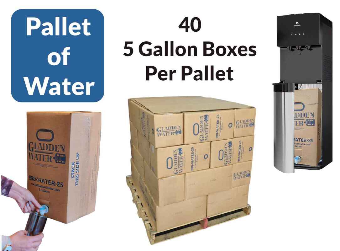 pallet of 40 boxes of five gallon boxed water 
